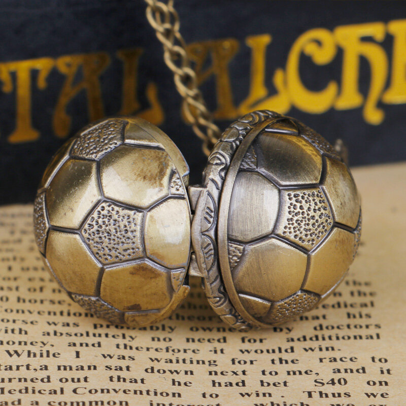 Criativo futebol bronze estilo retro quartzo bolso relógio pingente fob requintado presente