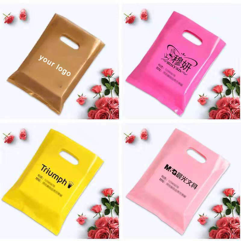 Plastic Flat Gift Packaging Bag, Custom Logo Shopping Bag, impressão livre, logotipo de uma cor em dupla face, 200Pcs