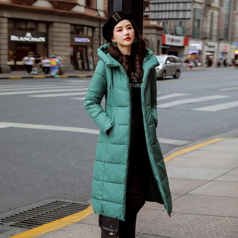 Hooded Down Coat Winter Women Long Zipper Plus Size Warm Down Jacket New Solid Slim Basic Style Streetwear Waterproof Windproof