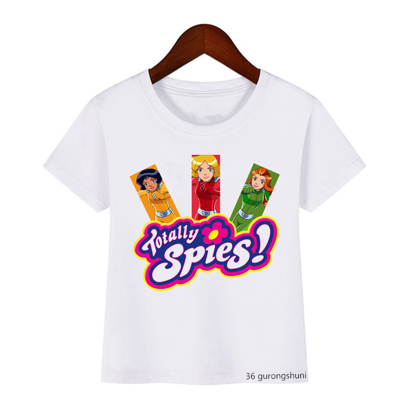 Kawaii Girls T-Shirt Funny Totally Spies! Cartoon Print Tshirt Girls Clothes Fashion Harajuku Children Shirt White Camisole Tops