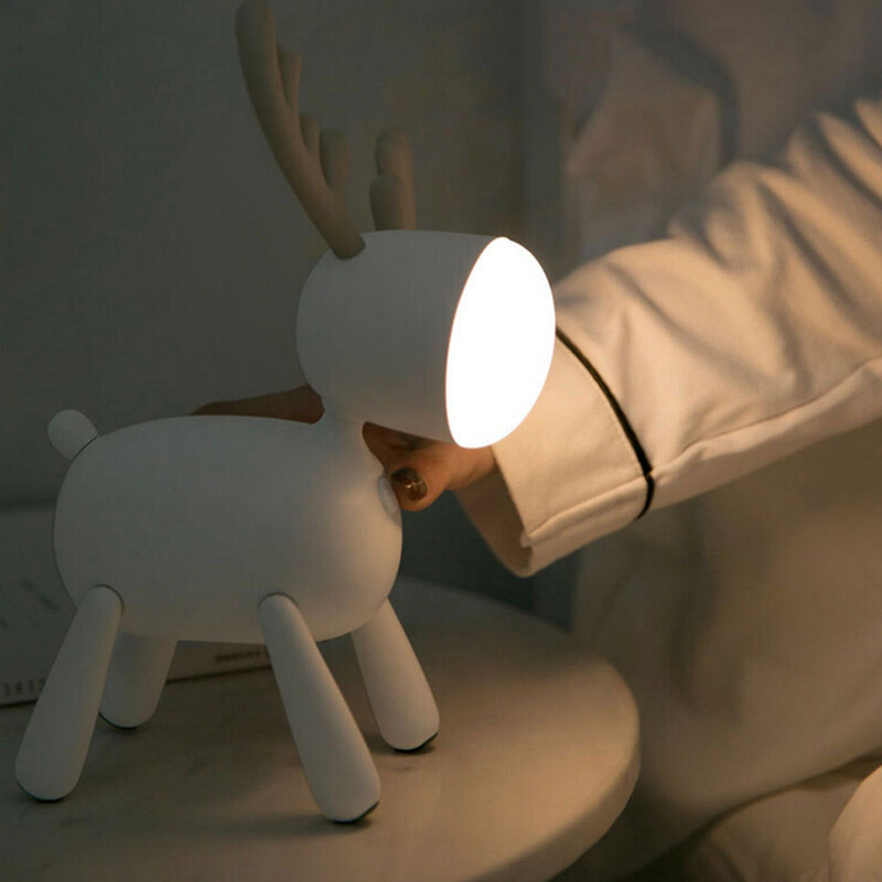 Elk deer rotativo luz da noite cauda ajustável timing usb lâmpada crianças decoração do quarto desktop