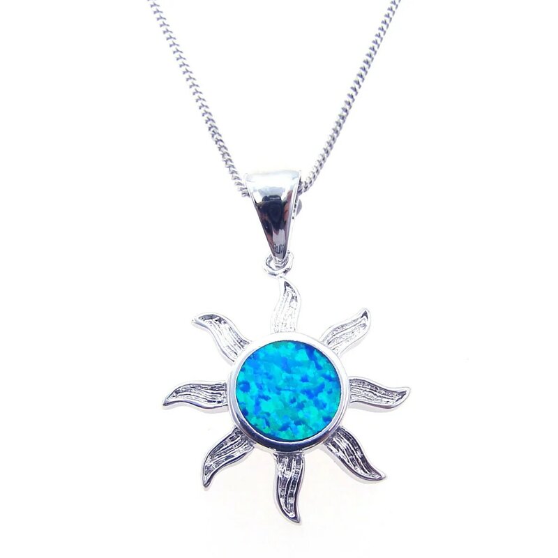 Messing Oval CZ Blau Türkis Feuer Opal Anhänger Halskette