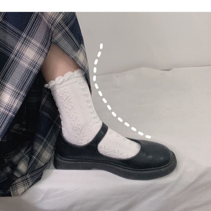 CHAOZHU สีดำสีขาว Jk โรงเรียนสาว Lolita คอสเพลย์อุปกรณ์เสริมถุงเท้าผู้หญิงฝ้ายถักลูกไม้หลวมซี่โครง Sockken