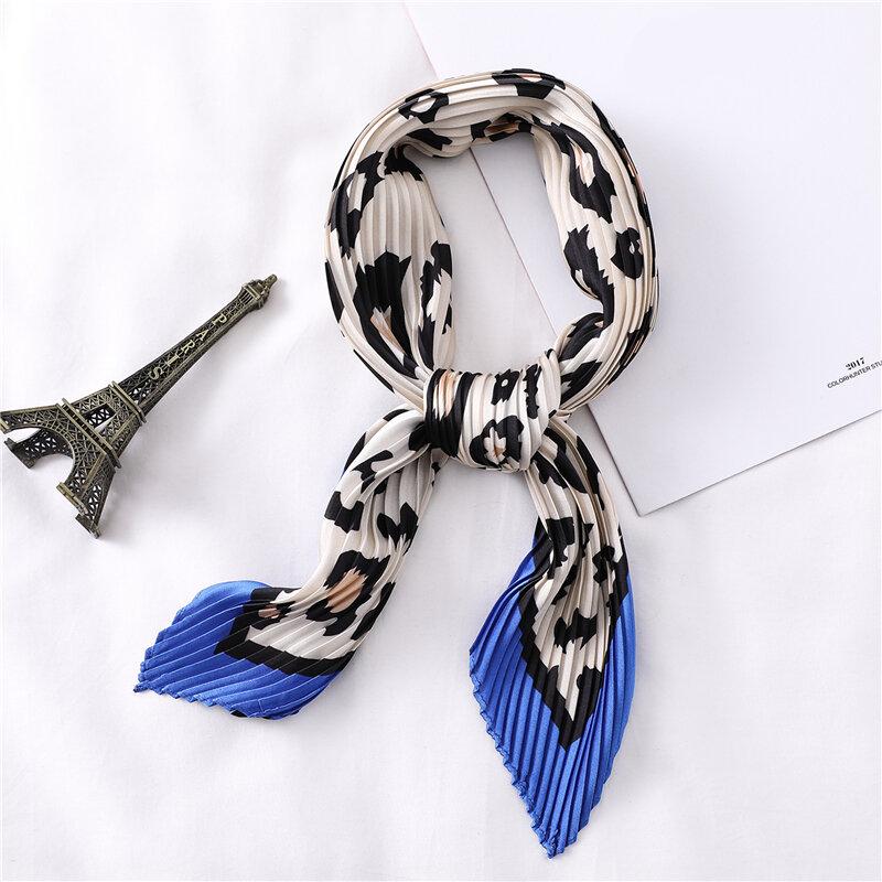 Женский шарф, плиссированные шелковые шарфы на шею с принтом, 2022