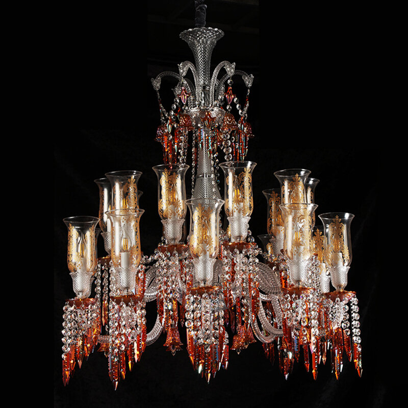 Francês lâmpada de cristal cinco estrelas villa duplex sala de estar tubo de vidro lustre de cristal