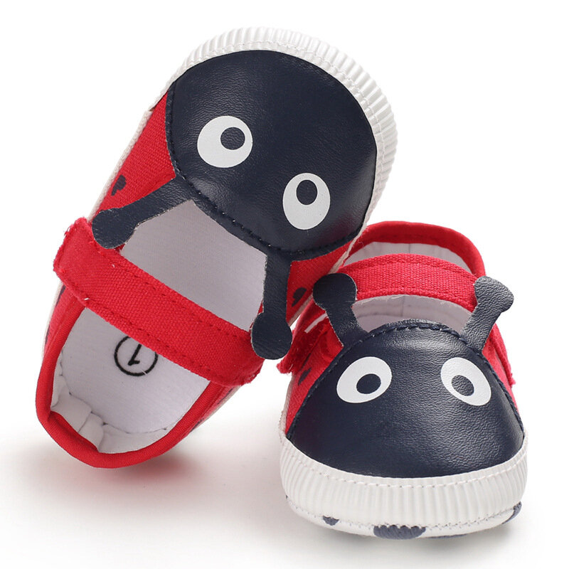 Sapatos de fundo macio para bebê recém-nascido, sapatos de joaninha vermelha bonitos dos desenhos animados, PU, primavera, outono, meninos, menina, 0-18m