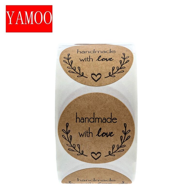 Pegatinas redondas "hechas a mano con amor", rollo de etiquetas adhesivas para decoración de paquetes, supplies50-500pcs de papelería
