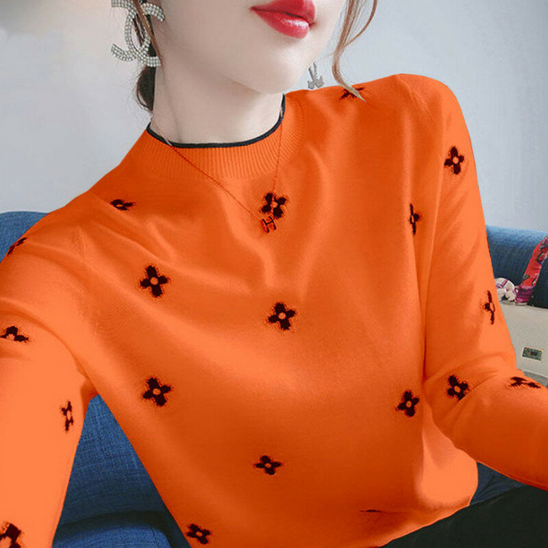 Frauen Pullover Exquisite Stickerei Strickwaren 2021 Herbst und Winter Weiblichen Neue Slim Große Größe Untere Hemd Koreanische Stricken 3XL 4XL