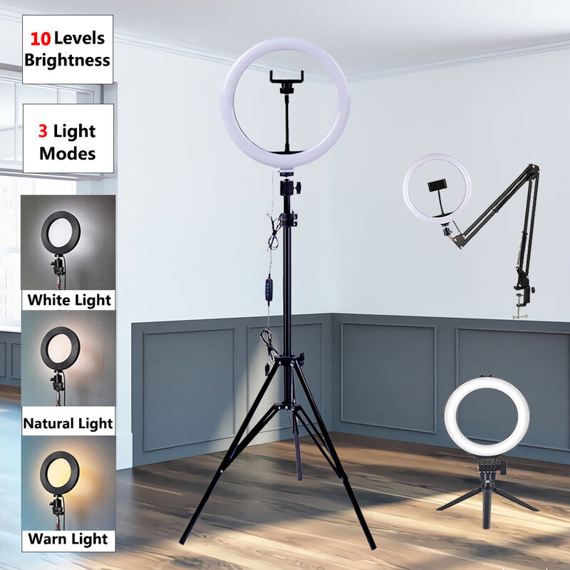 Możliwość przyciemniania LED Selfie lampa pierścieniowa USB lampa leddo smartfona lampa pierścieniowa duża fotografia Ringlight 26cm ze stojakiem na telefon Studio