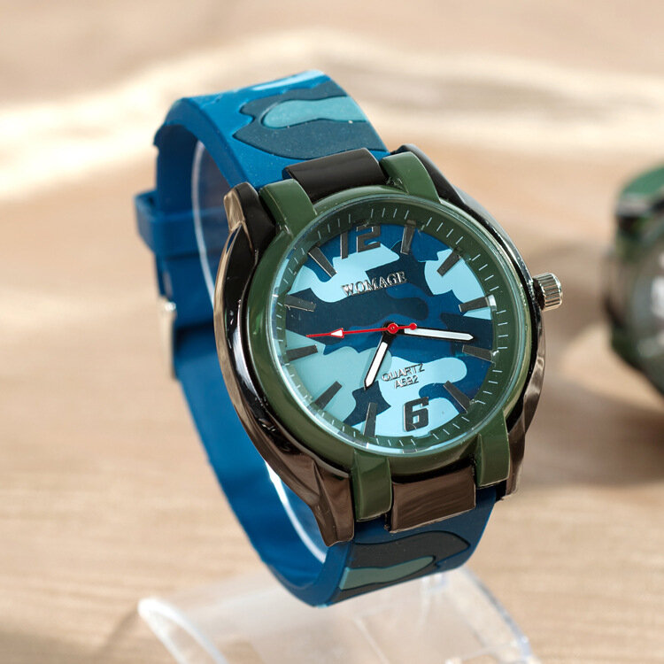Kinderen Horloges Womage Mode Camouflage Horloges Blauw Siliconen Quartz Horloge Kids Sport Horloges Goedkope Prijs Dropshipping 2020