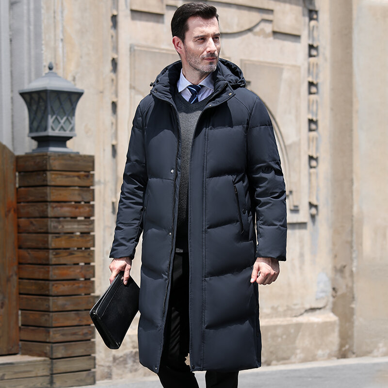 2022新しい男性肥厚ダウンジャケット-30冬コートジャケット男性ファッションロングホワイト付きダウンパーカープラスサイズ4XL