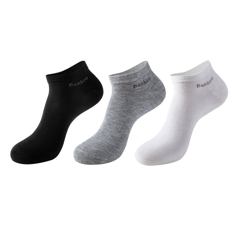 3 pairs/pacote de fibra de bambu meias de tornozelo respirável anti-bacteriano meias de alta qualidade não mostrar barco meias curtas masculino tamanho 38-45