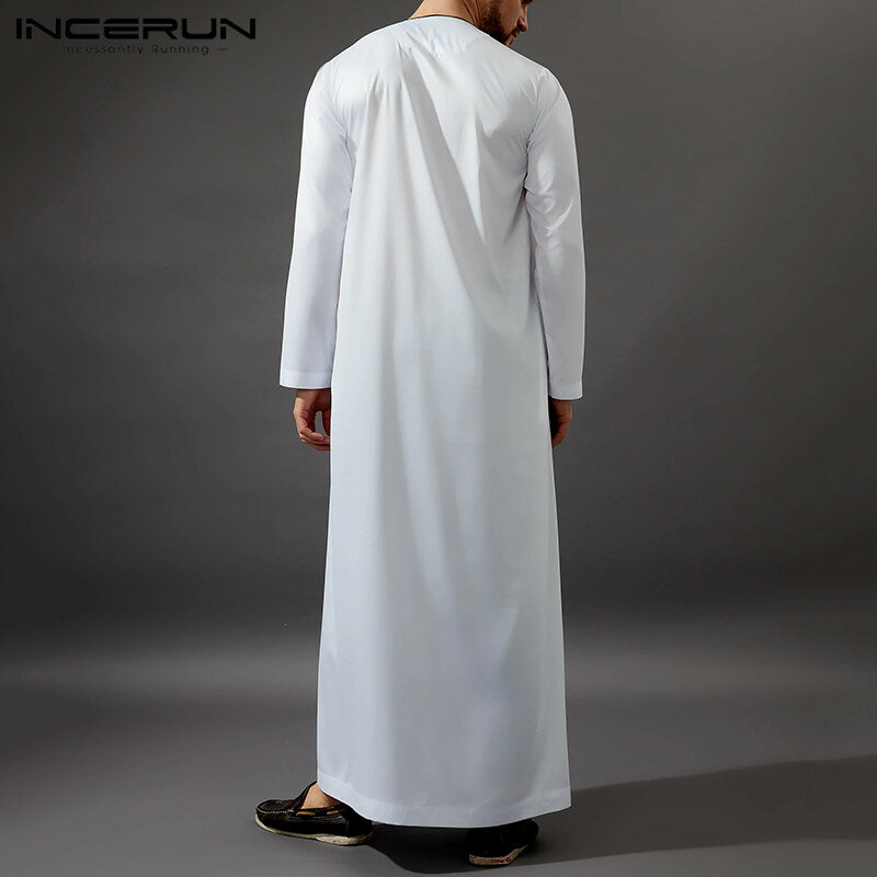 INCERUN islamski arabski Kaftan mężczyźni Patchwork z długim rękawem O szyi Vintage szaty muzułmańskie Jubba Thobe bliski wschód Abaya mężczyźni Plus rozmiar