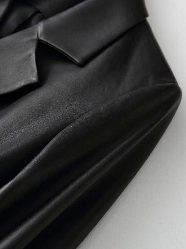 Nerazzurri Черный пиджак из искусственной кожи женский с длинным рукавом с поясом Женская кожаная куртка большого размера 5xl 6xl 7xl кожаная куртка женская,пиджаки женские 2020, куртка косуха, женская одежда из кожи