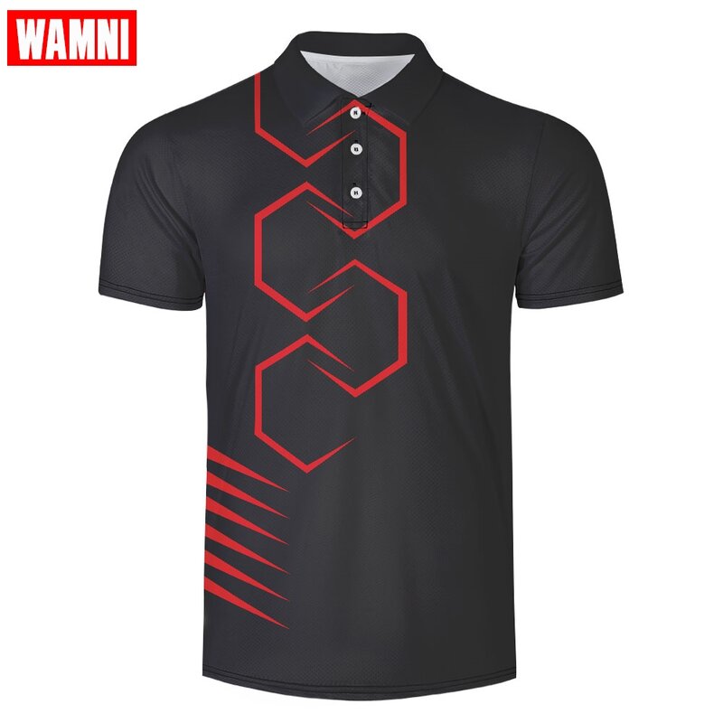 WAMNI 3D  Shirt Casual Sport Wear Tennis T Shirt Turn-down Collar Raglan Male Harajuku High Quality Button 