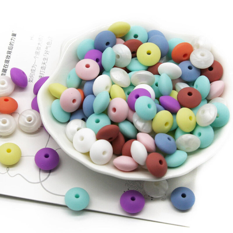 Nette-Idee 20Pcs Silikon Perlen 12MM Linsen Perlen DIY Baby Schnuller Kette Anhänger BPA Frei DIY Kautable bunte Beißring Perlen