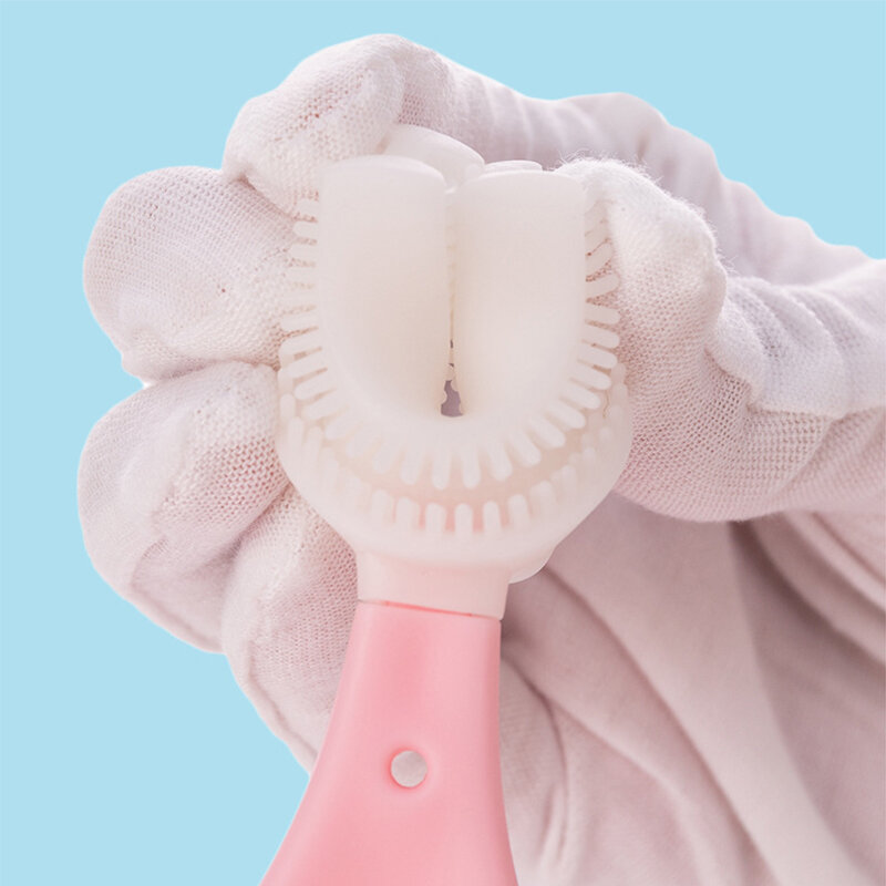 Escova de dentes de criança em forma de u com alça de silicone crianças escova de dentes escova de limpeza de cuidados orais fortoddlers idades 2-12 escova de bebê