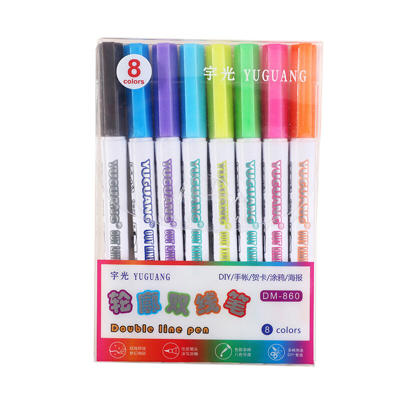 8 Stks/set Kleurrijke Dubbele Lijn Pen Markeerstift Fluorescerende Marker Candy Kleur Student Multicolor Hand Note Pen Voor School Poster