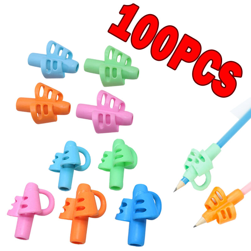 100 piezas Portalápices de escritura para niños, para aprender y practicar, con soporte de silicona, Corrector de postura, suministros para estudiantes