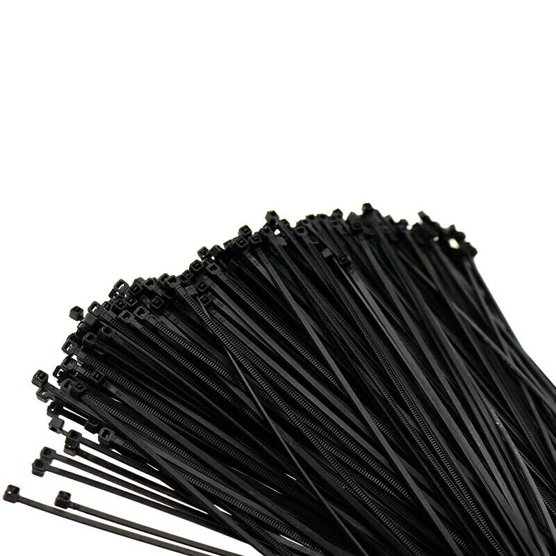 Attaches de câble en nylon autobloquantes, noir et blanc, attaches zippées, fil de câble, vente en gros, 100mm, 150mm, 200mm, 250mm, 300mm