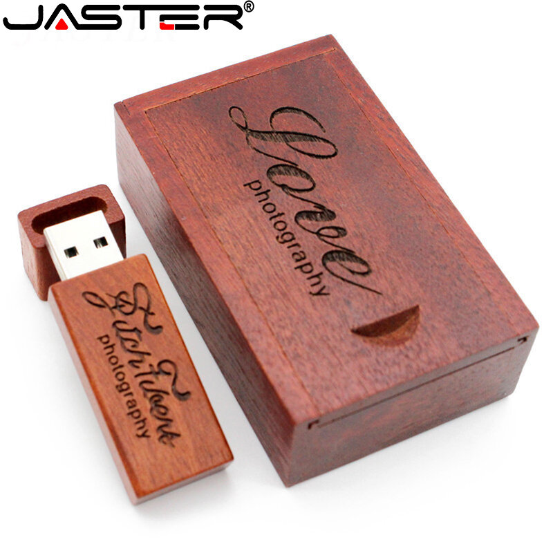 Jaster (mais de 10 pces logotipo livre) fotografia de madeira usb + caixa pen drive usb memória vara pendrive 8gb 16gb 32gb presentes de casamento