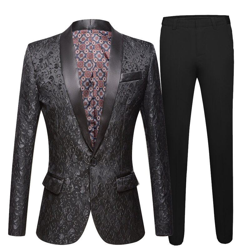 新しいワイン赤、黒、白ピンクブルーメンズスーツスリムフィットタキシードカスタムブレザー新郎の結婚式のスーツ (ジャケット + 黒パンツ)