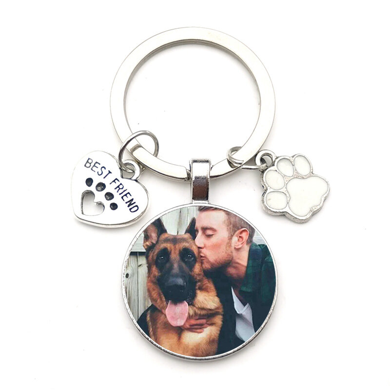Llavero personalizado con foto de perro, colgante de cristal de I Love Dog, Mini llavero de corazón, llave de coche, regalo favorito de hombre y niña, recuerdo
