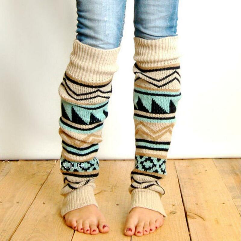 Calze autoreggenti lavorate a maglia calze Boho senza piede da donna scaldamuscoli sopra gli stivali al ginocchio calze ragazze calze alte al ginocchio per inverno Warmt