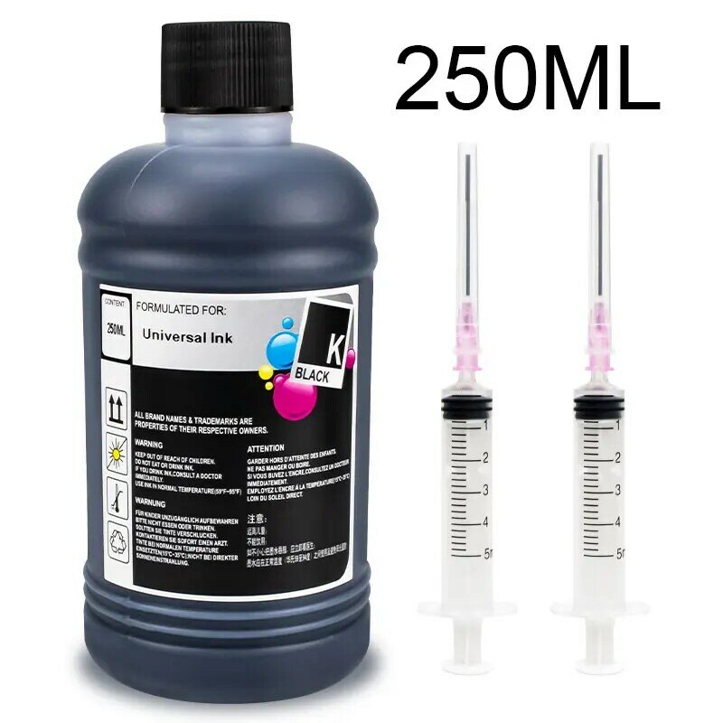 250ml/Bottle Black Universal Dye Ink For HP 21 22XL 121 122 655 678 862 711 932 933 934 935 951 970 Printer CISS Dye Ink For HP