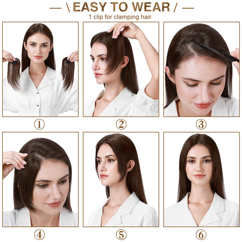 Frange de cheveux naturels 3-25g – s-noilite, postiche avec branches, pinces à cheveux, frange avant pour femmes