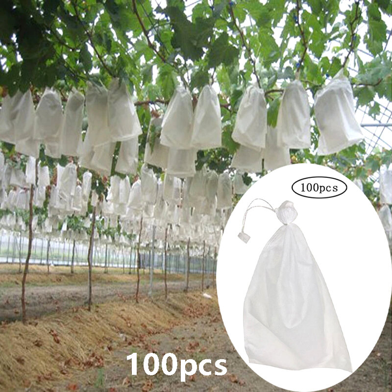 100pcs Garden Strawberry Grapes Fruit Protection Bags Cover Plant Nursery Bag Pest Control Anti-Bird Mesh Bag Gardening Protect
