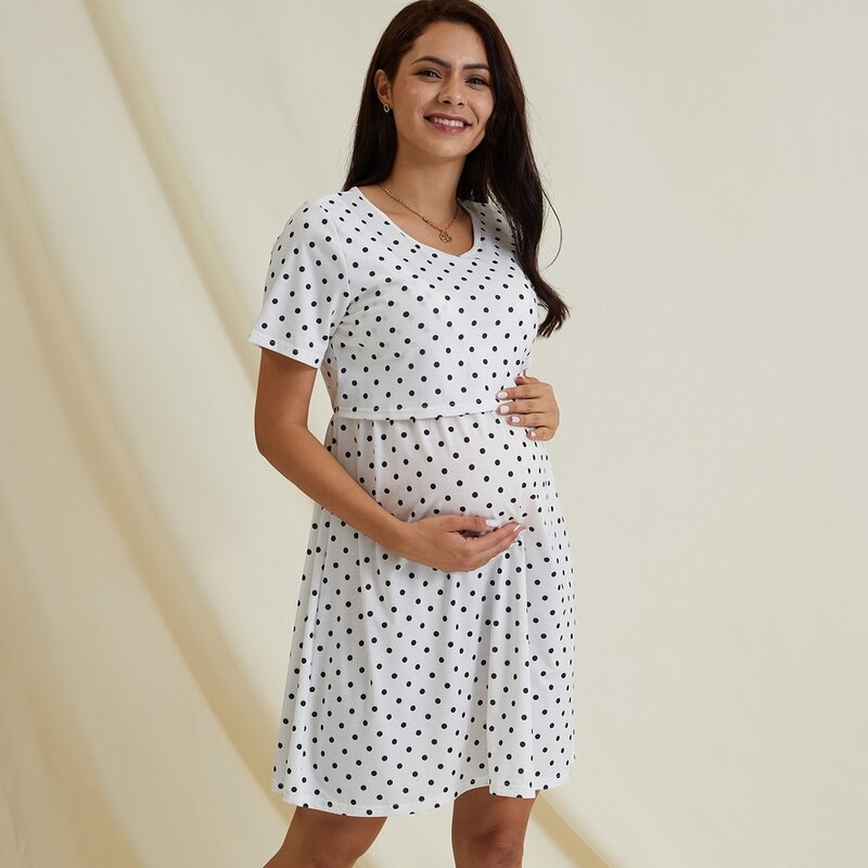 PatPat-vestido de maternidad de manga corta para mujeres embarazadas, ropa de embarazo de moda para primavera y verano