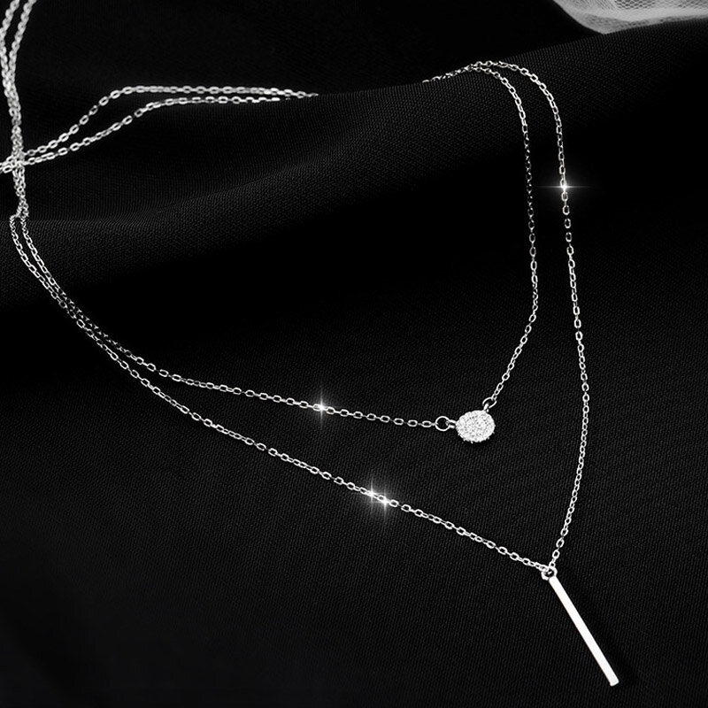 925 prata esterlina quadrado flash diamante redondo duplo colar feminino clavícula corrente fina jóias festa de casamento acessórios