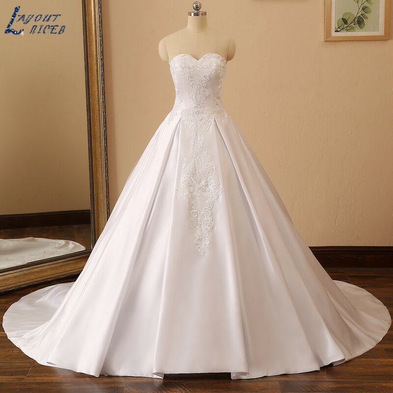 LAYOUT NICEB Vestido De Noiva Wedding Dress Elegant Bling Sequin Lace Applique Satin Fashion Bridal Gown Strapless Sweetheart