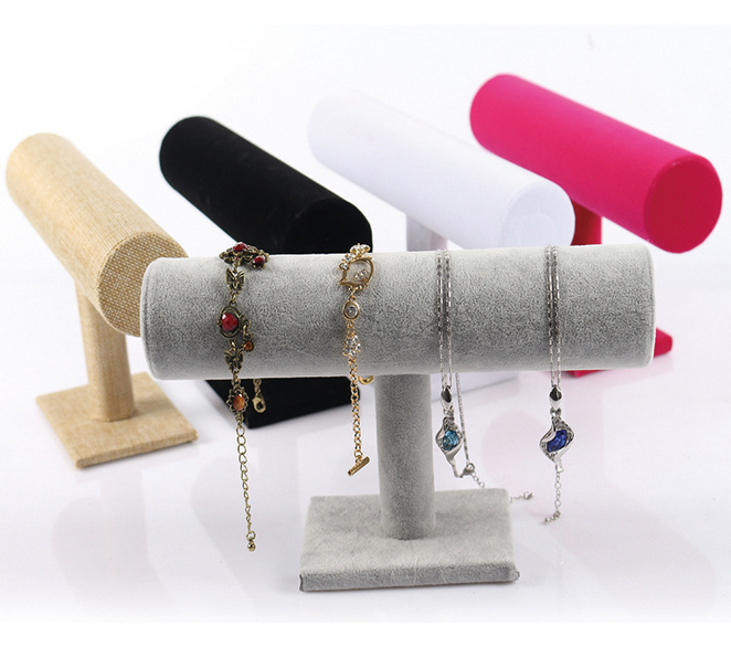 Velvet Earrings Bracelet Chain Bangle Watch T-Bar Jewelry Hard Display Stand Holder Jewelry Organizer Storage
