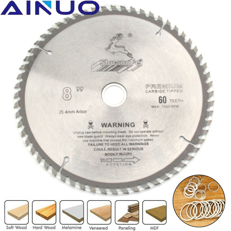 8" 200mm Carbide Circular Saw Blade 40/60Teeth Cutting Disc  TCT Woodworking Tool for Metal Aluminum
