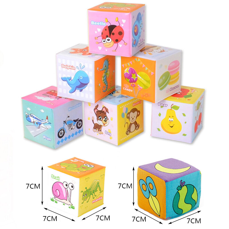 Mainan kubus edukasi dini bayi mainan kain kerincingan bangunan lembut Set blok Puzzle mainan kubus ajaib untuk anak-anak 0-12 bulan