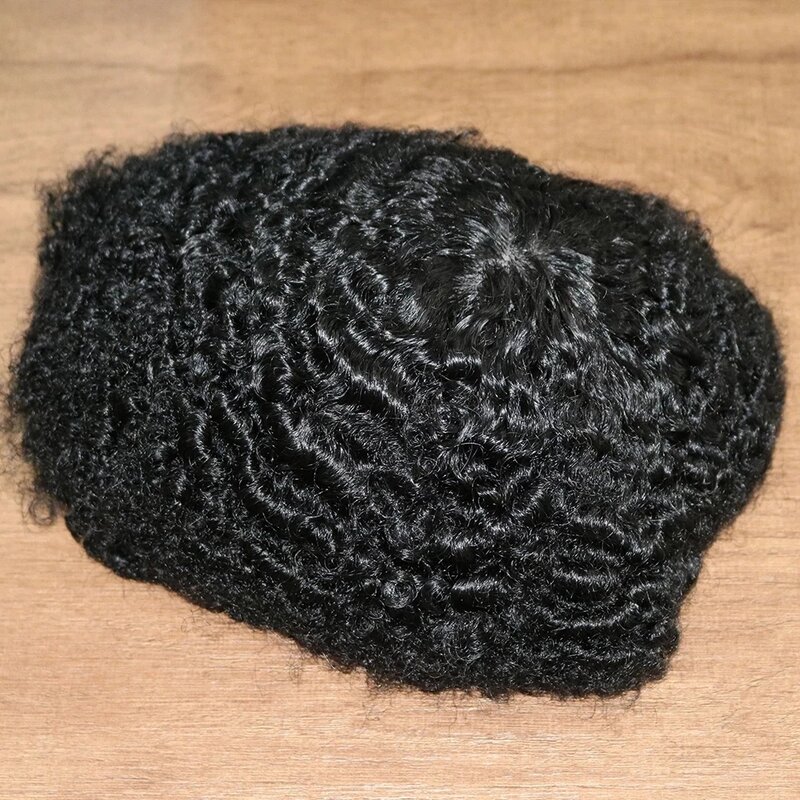 360 Waves Afro Hairstyle 6mm 8mm 10mm Human Hair Toupee for Black Durable Poly Skin Hair Replacement System Capillary Prosthesis