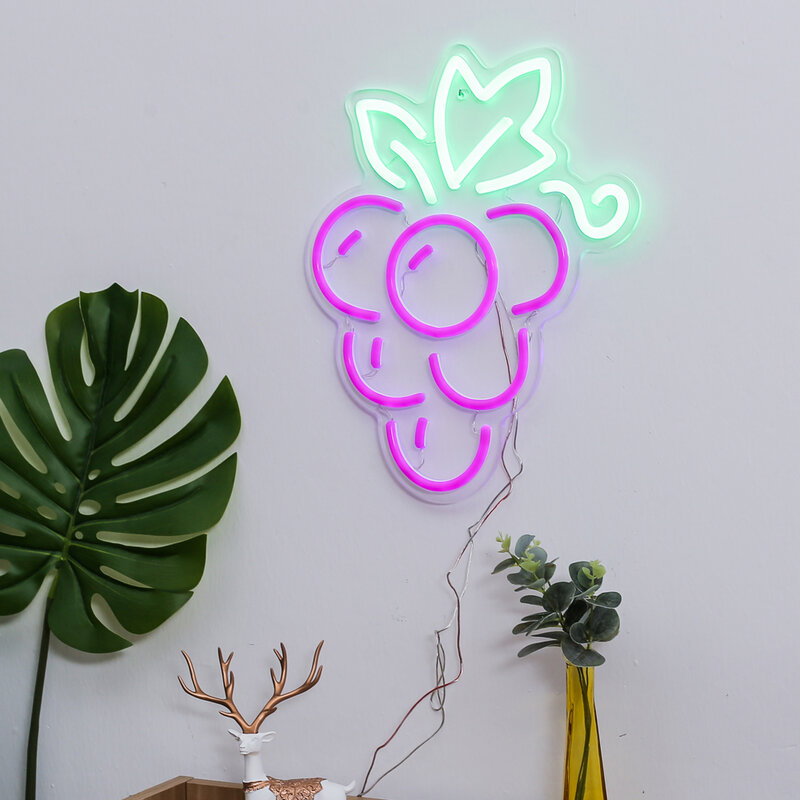 Druif Led Neon Sign Paars Fruit Voedsel Decoratie Voor Muren Supermarkt Woonkamer Slaapkamer Flexibele Neon Strip Kids Gift