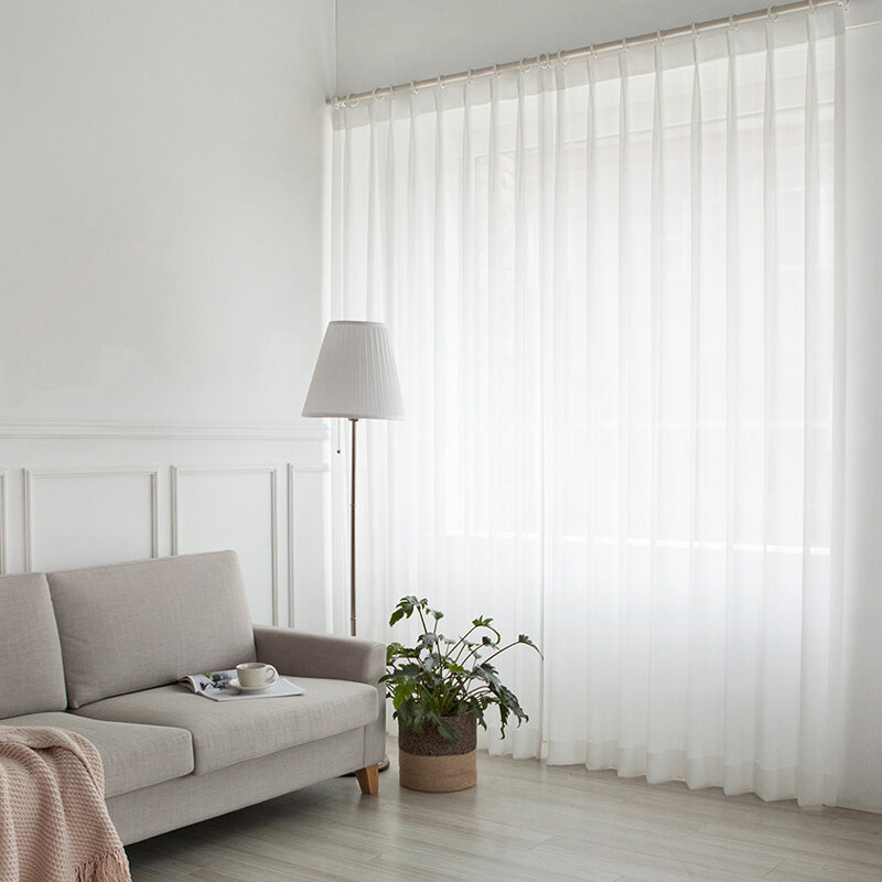 Cortinas de tul blanco para decoración de sala de estar, gasa transparente sólida moderna, cortina de cocina