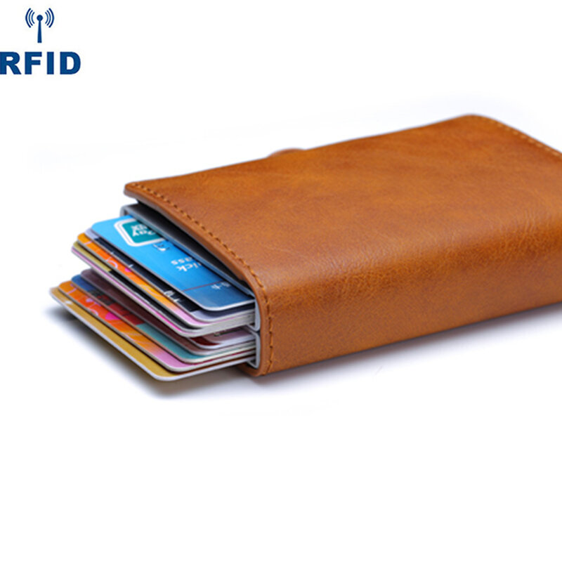 2022 Anti Rfid porta carte d'identità porta carte di credito da uomo portafoglio Unisex portafoglio uomo porta carte in pelle PU scatola doppia in alluminio