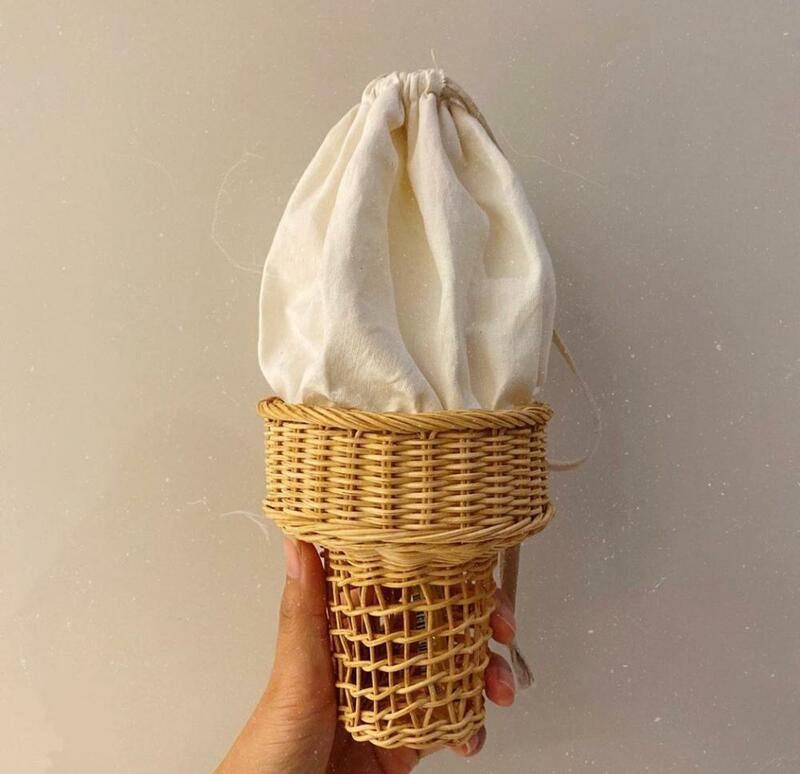 Saco de palha de sorvete artesanal bonito tecer sorvete forma rattan ombro praia bolsa embreagem carteira c2635659