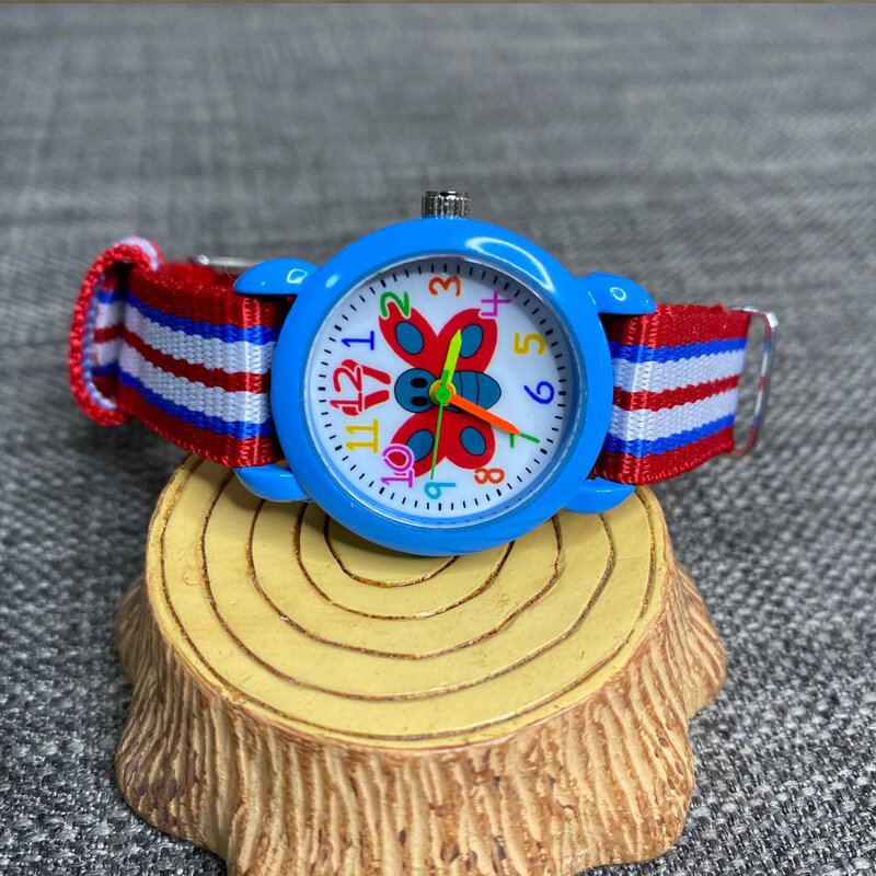 2021 New Colorful Casual Canvas Strap Cartoon Butterfly Quartz Clock Cute Girl Pupil Luminous Wrist Watches Gift Relojes