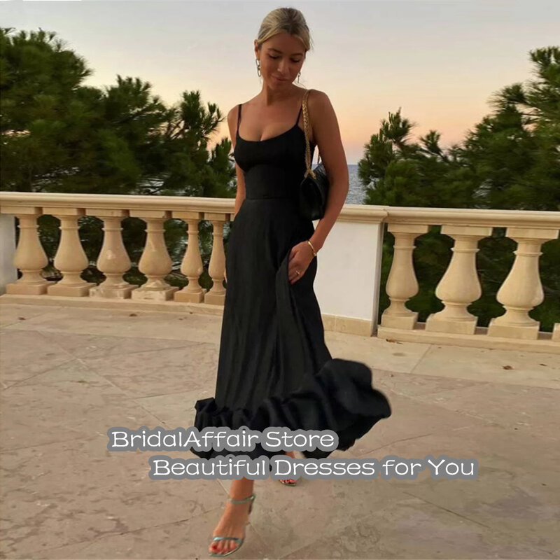 BridalAffair-Vestido corto de cóctel sin mangas para mujer, traje de fiesta de noche, largo hasta el té, color negro
