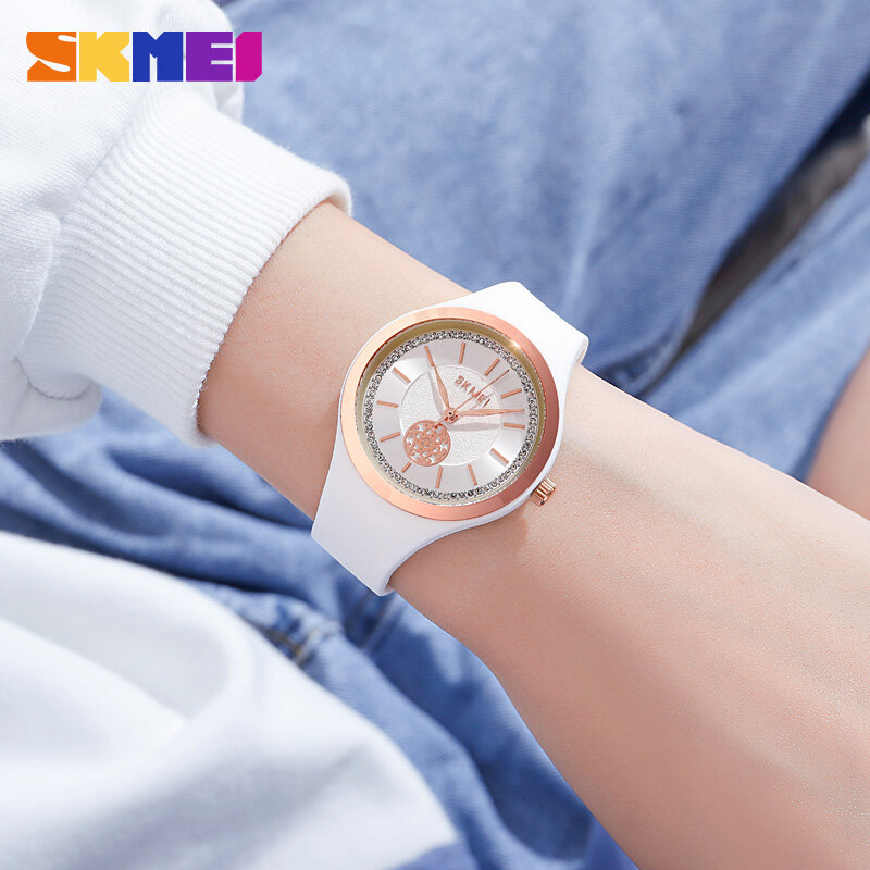 SKMEI موضة ساعة عادية للنساء العلامة التجارية الأعلى كوارتز ساعة بسيطة الهاتفي سيليكون حزام كوارتز ساعة اليد مقاوم للماء
