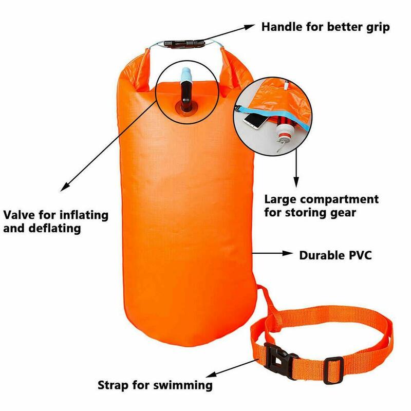 Boya de natación abierta inflable, flotador de remolque, bolsa seca, bolsa de aire doble con cinturón para deporte acuático, herramientas de flotación de almacenamiento de natación, caliente