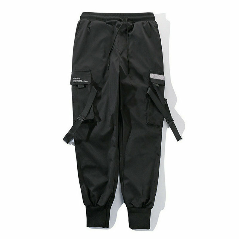 Джоггеры мужские с лентами, брюки-карго, уличная одежда 2023, повседневные хлопковые тренировочные штаны в стиле хип-хоп с карманами, модные брюки в стиле Харадзюку