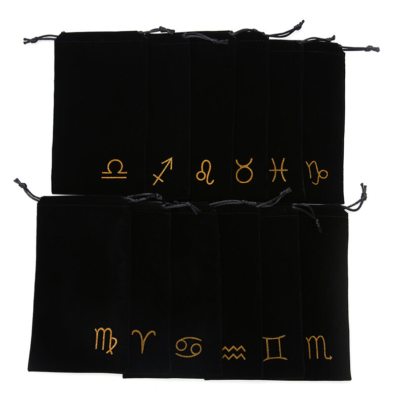 Бархатная сумка для хранения карт Таро, 1 шт., 19,5 см X 11 см, 12 созвездий, миниатюрная сумка на шнурке для ювелирных изделий, сумка для настольных игр и карт