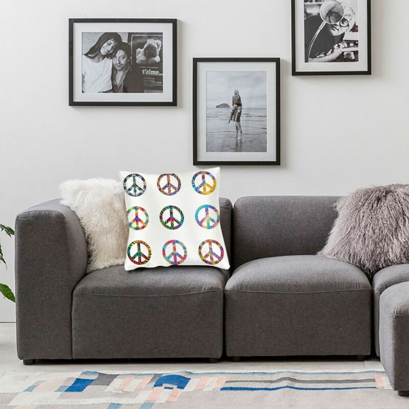 Funda de almohada cuadrada signo de la paz, de poliéster, lino y terciopelo, decoración creativa con cremallera, funda de cojín para sofá y asiento
