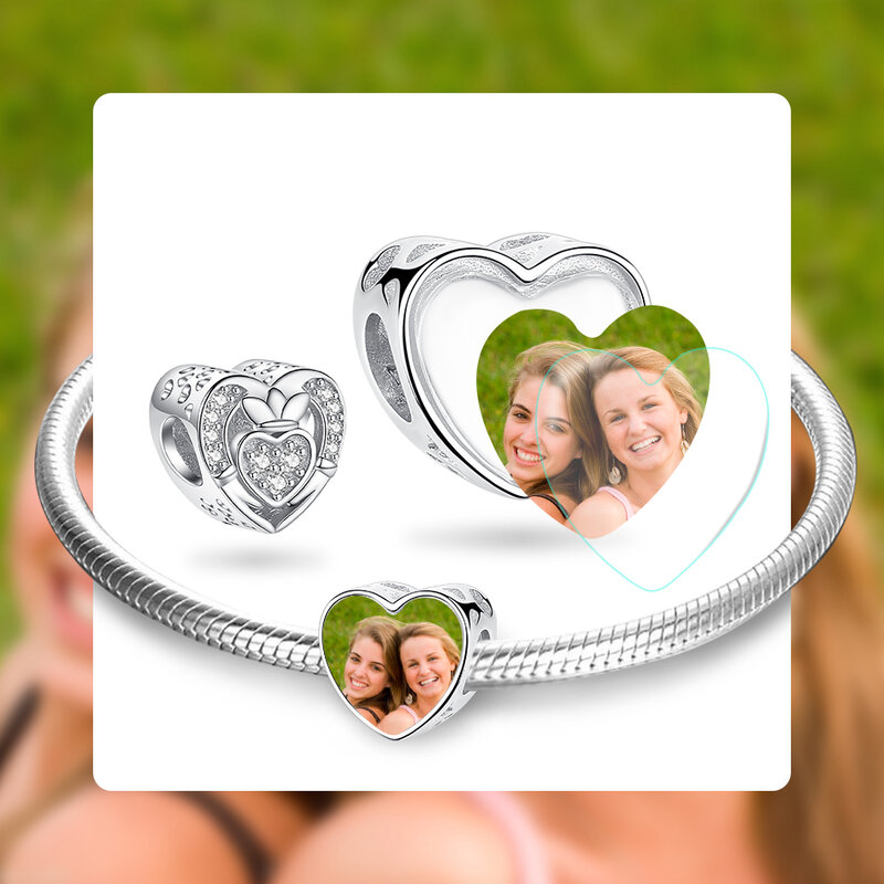 ELESHE Classic Heart Charm foto personalizzata personalizzata 925 Sterling Silver zircone Bead Fit bracciali originali gioielli da donna fai da te